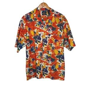 OTB On The Brink Mens Size XL Orange Floral Print Short Sleeve Button Up